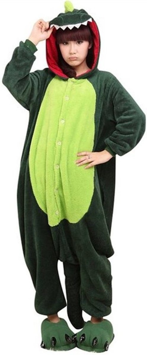 Groene Draak Onesie - Draak Kigurumi - Halloween / Carnaval pak | Maat M - 158CM - 168CM | REBL